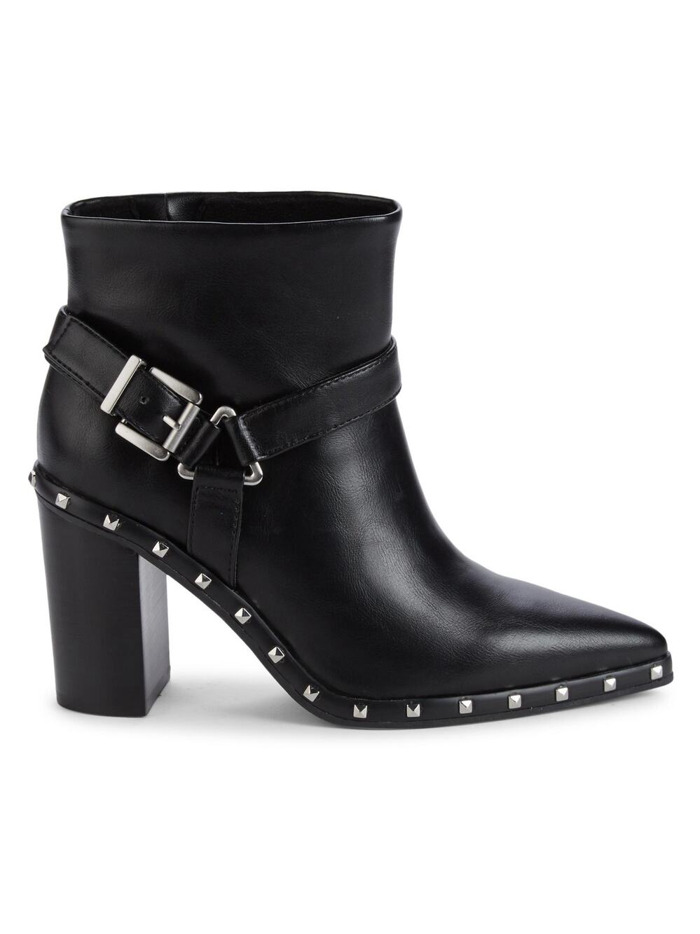 CHARLES by CHARLES DAVID Black Block Heel Silver Studded Decker Buckle Boot sz 5